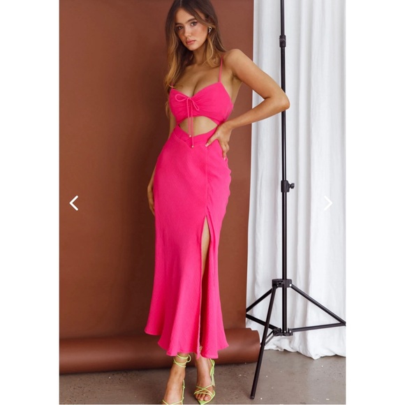 Selfie Leslie Twin Flame Drawstring Bust Midi Dress in Hot Pink - Picture 3 of 8